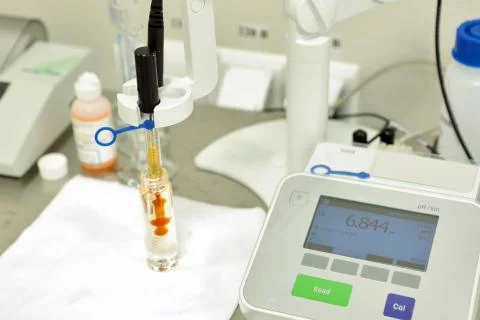 A chemist conducts a study of the stiffness of the solution. Laboratory PH Stock Photos