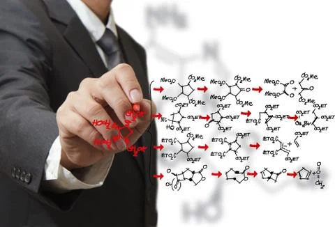 Chemist draws a molecular structure Stock Illustration