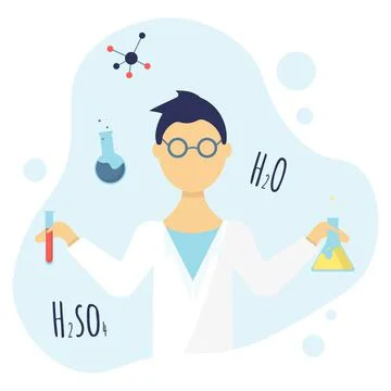 Chemist with flasks in his hands Stock Illustration