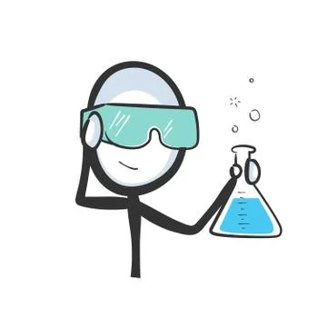 Chemist holding a laboratory flask. Scientist wearing safety glasees for an e Stock Illustration