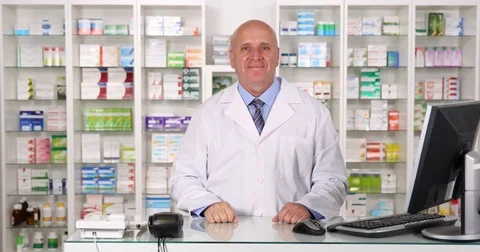 Chemist Image make Ok Hand Gesture in a Drugstore Advertisement Stock-Footage 83683764