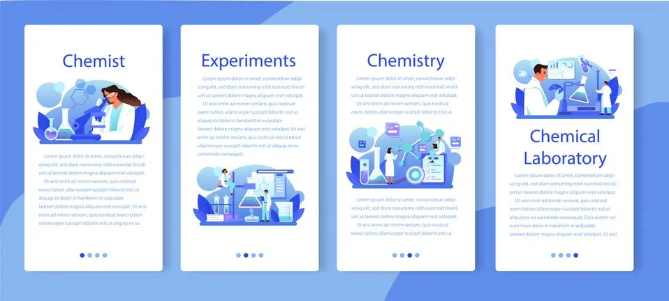 Chemist mobile application banner set. Chemistry scientist doing an experiment Illustration