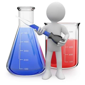 Chemist posing with test tubes Stock Illustration