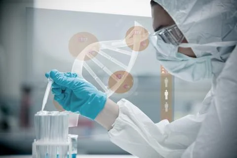 Chemist pouring liquid into test tubes 스톡 일러스트