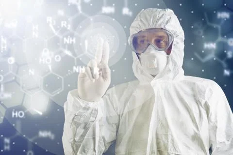Chemist pressing touch screen button Stock Illustration