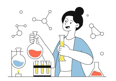 Chemist with reagents vector linear Stock-Illustration