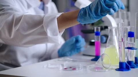 Chemist is researching and checking safety of industrial colorant Video stock 158395068