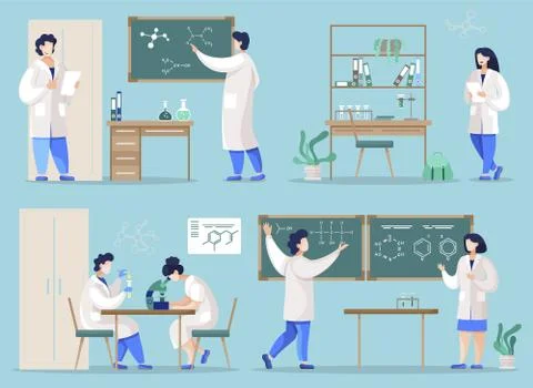 Chemist Students in Classrooms and Laboratories Stock Illustration