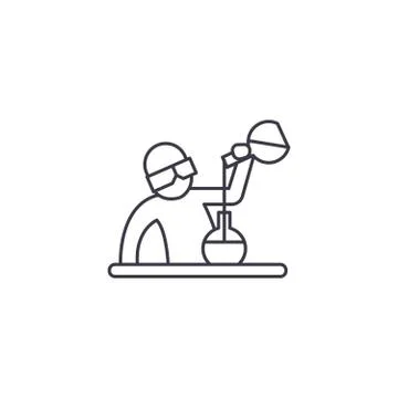 Chemist at work vector line icon, sign, illustration on background, editable Stock Illustration
