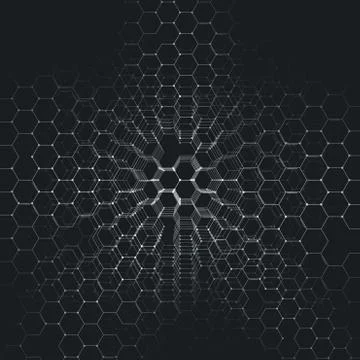 Chemistry 3D pattern, hexagonal molecule structure on black, scientific medical イラスト素材