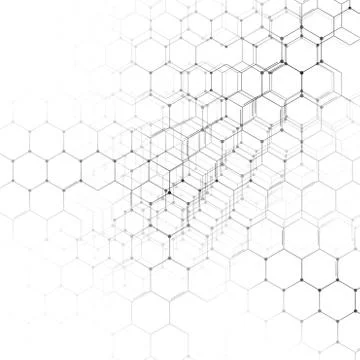 Chemistry 3D pattern, hexagonal molecule structure on white, scientific medical Stock Illustration