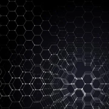 Chemistry 3D pattern, hexagonal molecule structure on black, scientific medical イラスト素材
