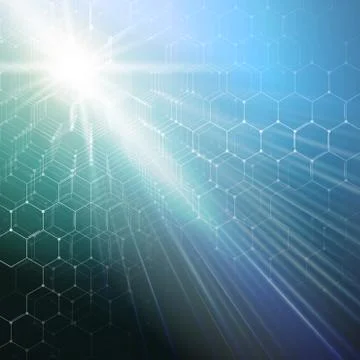 Chemistry 3D pattern, hexagonal molecule structure on green, scientific medical Stock Illustration