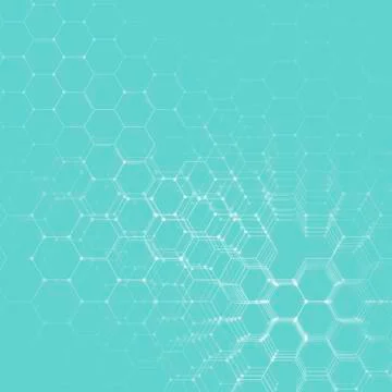 Chemistry 3D pattern, hexagonal molecule structure on blue, scientific medi.. Stock Illustration