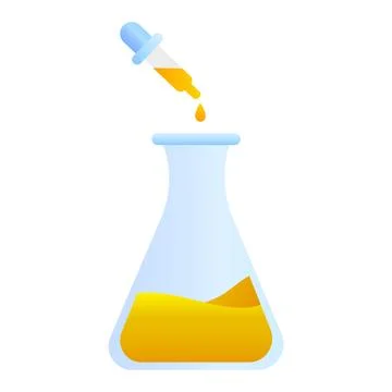 The chemistry of adding a drop of a liquid chemical from a pipette to a fla.. Stock Illustration