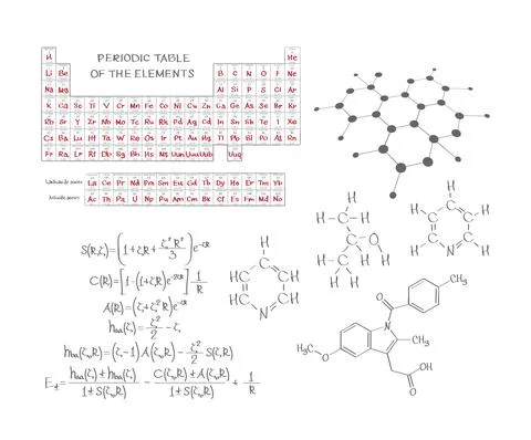Chemistry and mendeleev table vector illustration isolated on white backgroun Stock Illustration