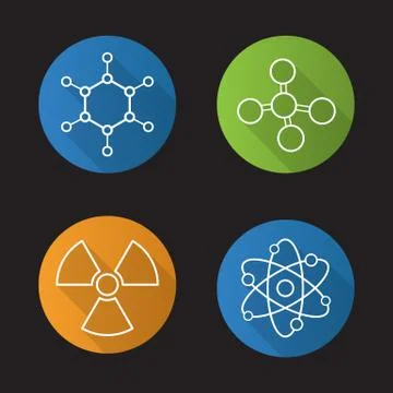 Chemistry and physics. Flat linear long shadow icons set イラスト素材