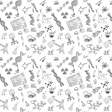 Chemistry and science seamless pattern with sketch elements Hand Drawn Doodle Stock Illustration