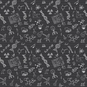 Chemistry and sciense seamless pattern with sketch elements Hand Drawn Doodle Stock Illustration