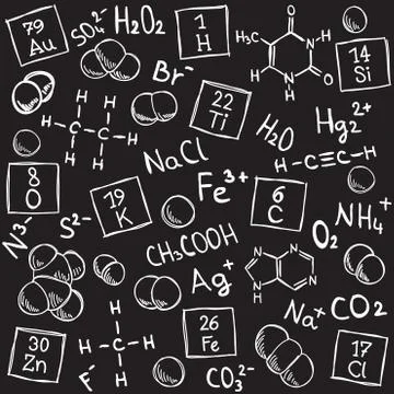 Chemistry background - molecule models and formulas Illustrazione stock