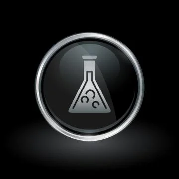 Chemistry beaker icon inside round silver and black emblem Stock Illustration