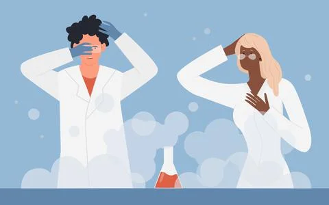 Chemistry beaker scientific experiment process, chemical reaction and scientist Stock Illustration