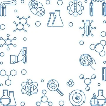 Chemistry blue linear square vector frame with empty space 库存插图