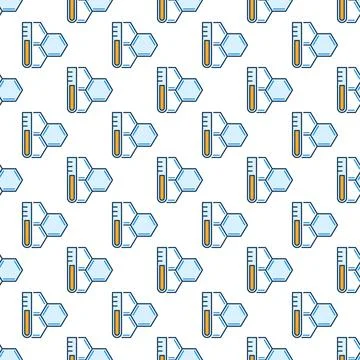 Chemistry concept colored Seamless Pattern with Test Tube and Hexagonal Formula Ilustração Stock