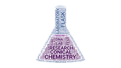 Chemistry conical flask word cloud purple text 4K seamless loop Stock Footage 160064009