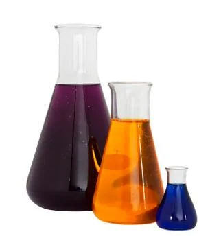 Chemistry conical flasks Stock Photos