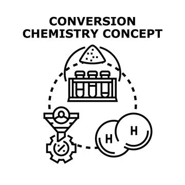 Chemistry conversion process concept with laboratory elements Illustrazione stock