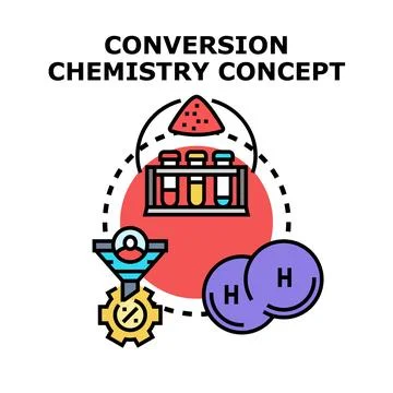 Chemistry conversion process concept with laboratory elements Stock Illustration