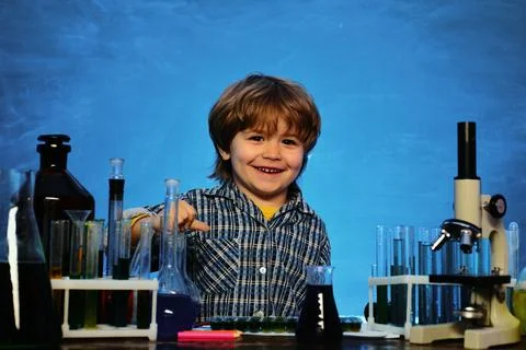 A chemistry demonstration. Chemistry science. First school day. Learning at home Stock Photos