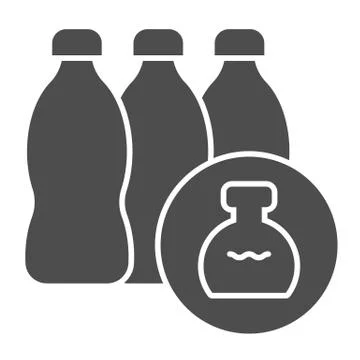 Chemistry detergents solid icon. Three plastic water bottle and flask button Stock Illustration