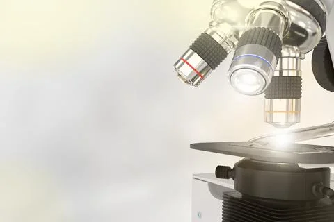 Chemistry development concept, lab microscope with flare 스톡 일러스트