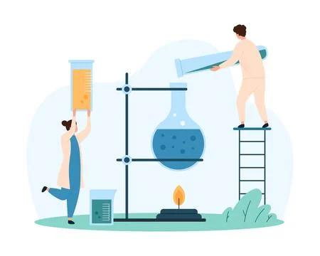 Chemistry experiment in laboratory of tiny people, boiling of water with 스톡 일러스트