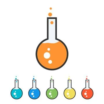 Chemistry flack icon colored set Stock Illustration