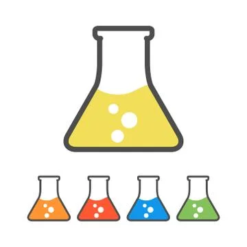 Chemistry flack icon colored set Stock Illustration