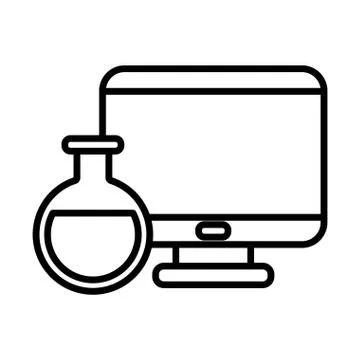 Chemistry flask and computer line style icon vector design Illustrazione stock