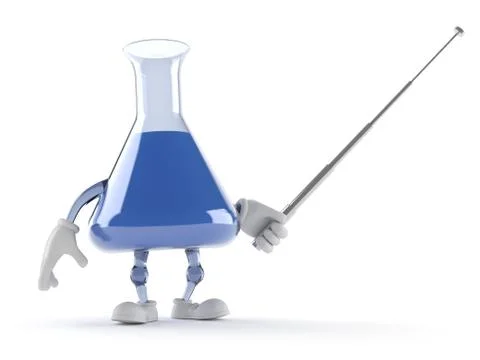 Chemistry flask character with pointer stick Illustrazione stock