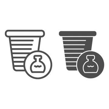 Chemistry flask line and solid icon. Measuring kitchen glass cup. Plastic イラスト素材