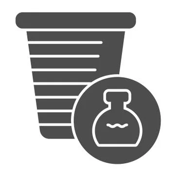 Chemistry flask solid icon. Measuring kitchen glass cup. Plastic products design イラスト素材