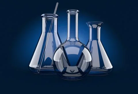 Chemistry flasks on blue background Stock Illustration