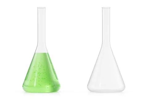Chemistry flasks with colored liquid on white background. Science chemistry Illustrazione stock