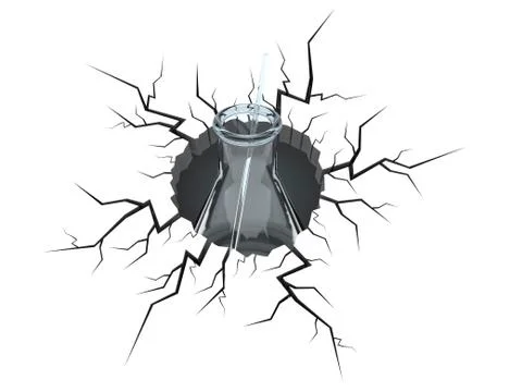 Chemistry flasks inside cracked hole Illustrazione stock