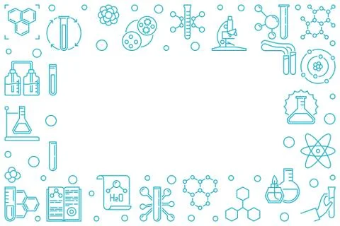 Chemistry horizontal outline vector frame with empty space Stock Illustration