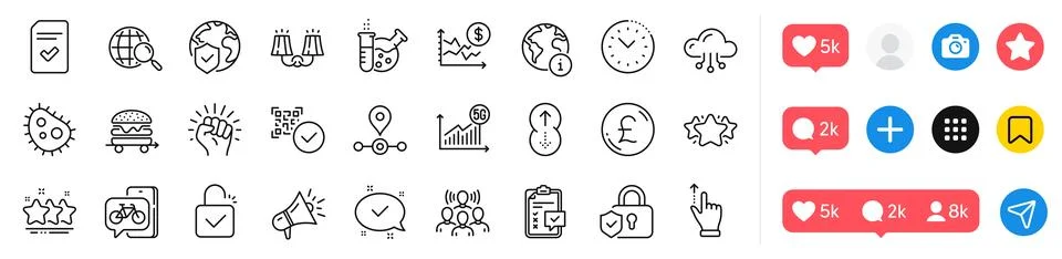 Chemistry lab, Cloud computing and Empower line icons pack. For web app. Social Stock Illustration
