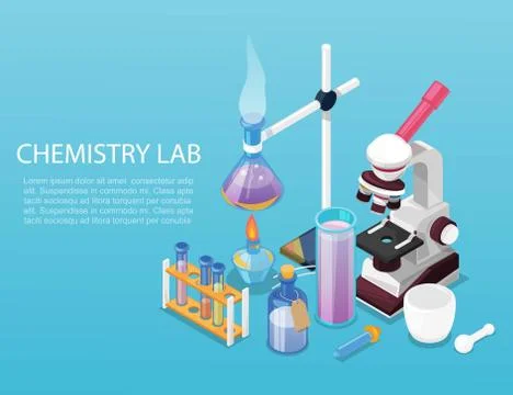 Chemistry lab experiment flat design vector illustration concept. Chemist Stock Illustration