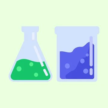 Chemistry Lab Flask and Beaker Illustration. Minimalist Science Stock Illustration