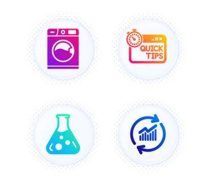 Chemistry lab, Quick tips and Washing machine icons set. Update data sign Stock Illustration